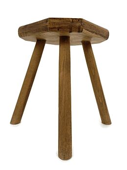 Hand Carved wood Milking Stool Pedestal Table Pedestal Barn Style Funky 4 legs Plant stand 