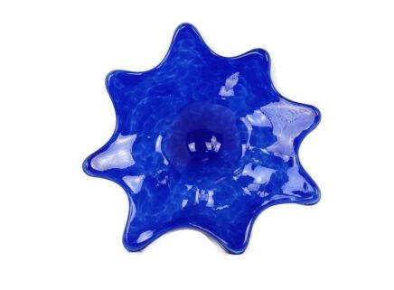Art Glass Centerpiece Bowl Fruit Dish Blue Star Shape Vintage 