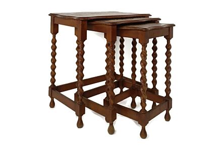 Set of 3 Barley Twist Wooden Nesting Stacking Side Tables Barn Country Style Farmhouse