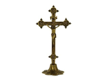 French Standing Altar Church Chapel Crucifix Cross Ornate Brass Chalice base  Beautiful 