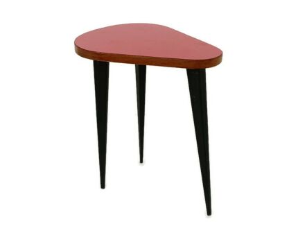 Retro Vintage Tripod Coffee Side Wine Table Mid Century Space Age Rockabilly Red Veneer Funky