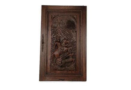 Antique French hand Carved Wood Oak Door Panel Reclaimed Architectural Hare Rabbit Hunter Cabinet Beautiful