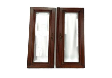 pair Antique  Carved Wood Oak Door Panels Reclaimed Architectural Beveled glass  Recessed