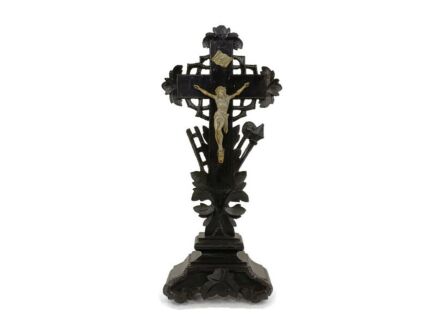 Antique Standing Crucifix  Cross  Wood Spelter Corpus Christi Hand Carved  Tools of Passion