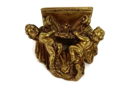 Ornate Wall Mounted Putti Angels Console Shelf Rack Gold Gilded  Hollywood Regency Corbel  plaster 