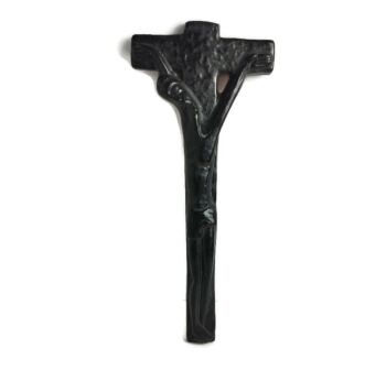 Large Black Ceramic Hanging Crucifix Vintage Retro Marked Sanchez Modernist style