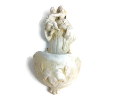 Antique Holy Water Font Porcelain Wall Hanging Vessel Rare Saint Anthony Jesus