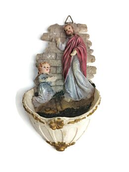 Vintage Holy Water Font Resin Jesus Christ Little Girl Wall Hanging Sweet
