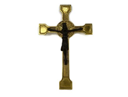 Brass Ornate  Hanging Crucifix Cross Jesus Christ Brass Corpus Two toned Vintage