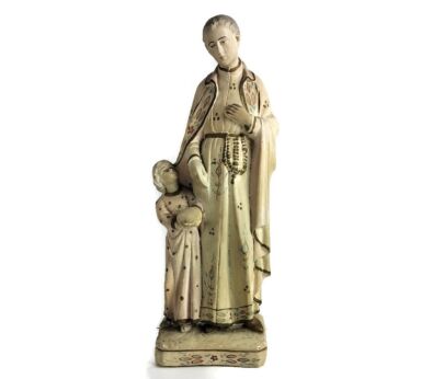 Antique Statue Saint Santo Gerard Santo Majella Infant Jesus Neo gothic Plaster Priest 