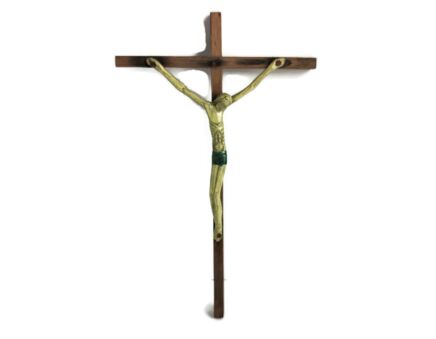 Hanging Crucifix Cross Small Wood Wooden Brass Polychrome Corpus Vintage