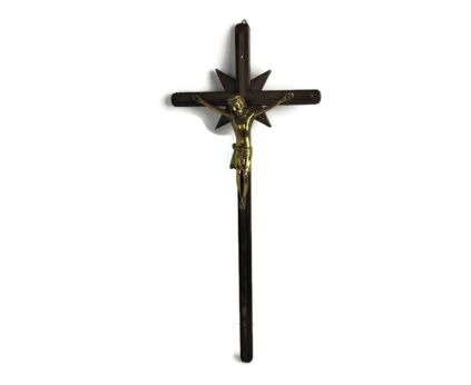 Hanging Crucifix Cross Wood Wooden Brass  Corpus Vintage Jesus Christ 