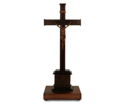 Antique 20th C Standing Church  Crucifix Wood Ornate hand carved wooden Corpus Large 