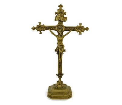 XL   Standing Altar Church Chapel Crucifix Cross Ornate Brass French Gorgeous