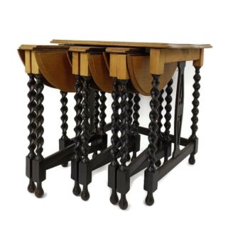 Barley Twist Set Wood Side Table Pedestal Plant Stand pliable Set of 4 tables!! Wood Two Toned Barn Style Stacking  nesting tables