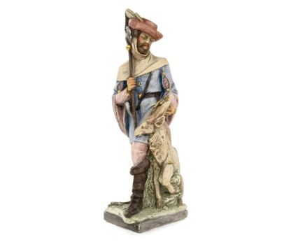 Statue Figurine Saint Hubertus Hubert Stag   HTF Collector Vintage Stoneware signed Henriet 
