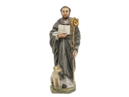 Statue Saint Roch Rocco with Dog Stoneware Polychrome vintage  Figurine Patron of Dogs De Consideratione