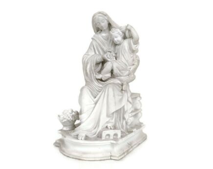 French Antique 1900 Bisque Statue Virgin Mary Our Lady Madonna sedes sapientiae Infant Child Grapes Exquisite  
