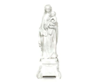 Antique 1900 Bisque Statue Virgin Mary Our Lady Madonna Infant Jesus on Base  Exquisite  