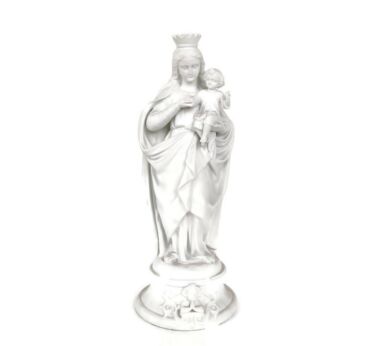 Antique 1900 Bisque Statue Virgin Mary Our Lady Madonna Infant Jesus Crowned Angel at Base