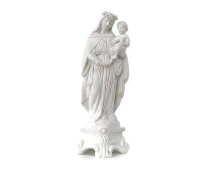 French Antique 1900 Bisque Statue Virgin Mary Our Lady Infant Jesus Exquisite  Flower Crown 