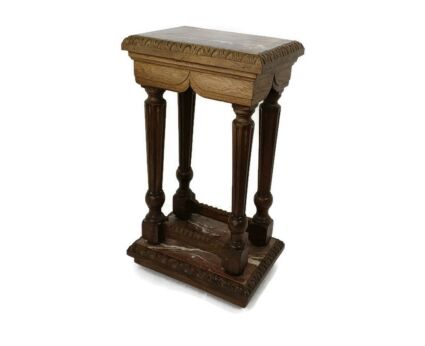 Antique Pillar Pedestal two tier Marble Top wood Ornate piece Unique French Morelle 1875