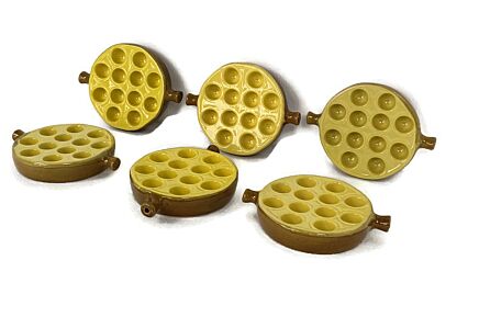 Set of 6 French Escargots Snail Plates Dishes Terra Cotta Yellow Stylish two handles rare 