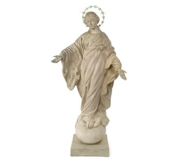 Large Statue Our Lady Virgin Sourire Madonna with Halo Plaster Gorgeous Church Collector French