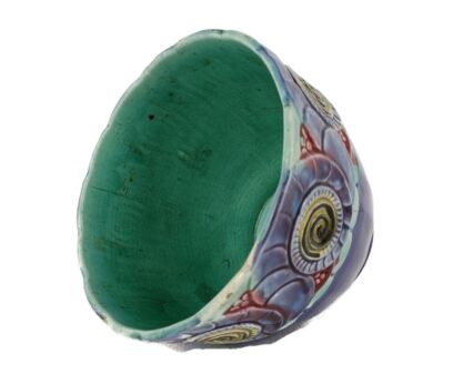 Art Deco Planter Cache Pot French Pottery Faience Barbotine Polychrome Orchies France