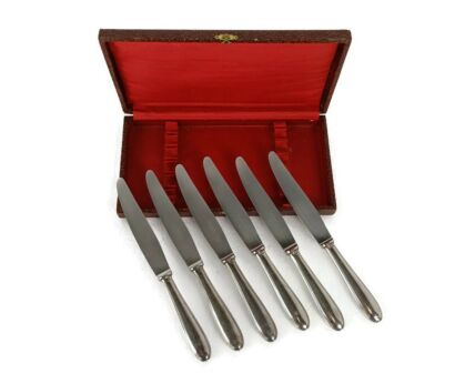 Christofle set of 6 knives Silver Plated Boxed Vintage French cutlery