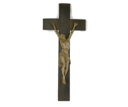 XL Wood Hanging Church Crucifix Plaster Dramatic Corpus Piece of art Chapel vintage