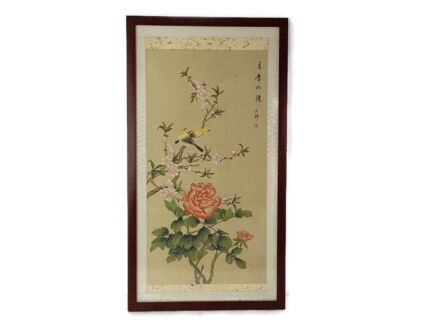 Vintage Chinese Silk Painting Scroll Framed Panel Tree Blossoms  Lovely