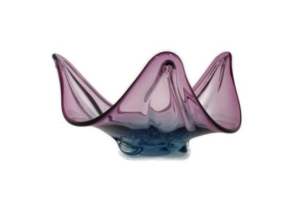 Bowl Dish Centerpiece Blue Cranberry Art Glass Murano Italy Vintage Gorgeous