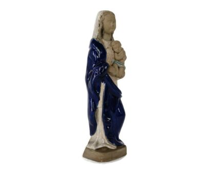 Statue Virgin Mary Madonna  Terra Cotta Glazed Signed Figurine
