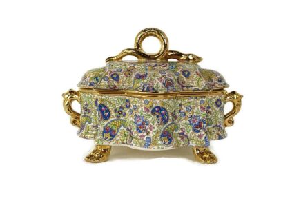 Dish Centerpiece Boch Freres Keralux Snake Handles lion Feet Flower pattern