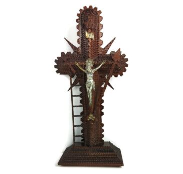 Tramp Trench Tramp Folk art Standing Hand Made Wood Crucifix tools of Passion WOW large