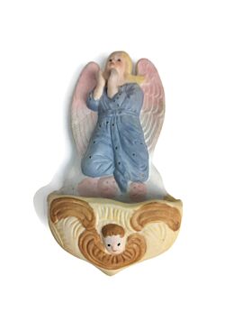 Vintage Holy Water Font Porcelain Angel Church Wall Hanging Sweet