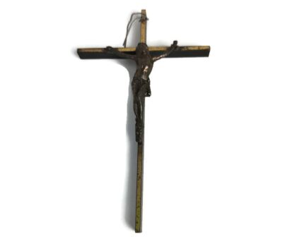 Small antique Art Deco crucifix cross Brass Corpus Wall hanging Jesus Christ Crucifixion  