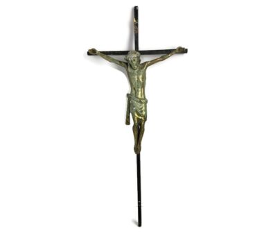 Small antique crucifix cross Brass Corpus Wall hanging Jesus Christ Crucifixion Christianity
