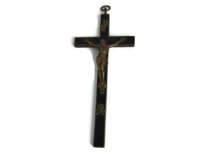 Small antique Brass Spelter Hanging Crucifix Jesus Christ Priest Nun Christianity