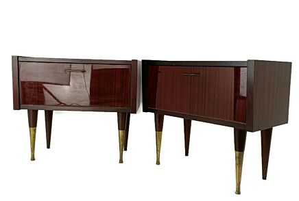 Pair Couple Vintage Nightstands End tables Mid Century Modern Wood Retro WOW Lackered