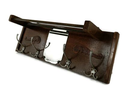 Vintage Wall Coat Rack Shelf Mid Century Modern Railroad Industrial Wood Pop art