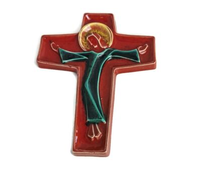 Vintage Ceramic Hanging Small Crucifix Marked Bree Jesus Christ Christianity Lovely