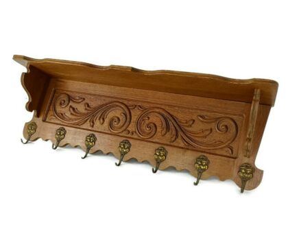 Hand Carved Wood Coat Hat Rack Ornate Breughel style Wood Antique 