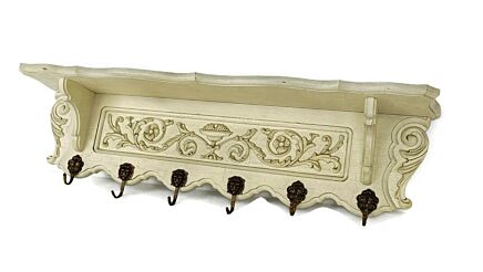 Vintage Wall Coat hat Rack Shelf  Crackeled Wood French Provincial Beautiful Hand Carved