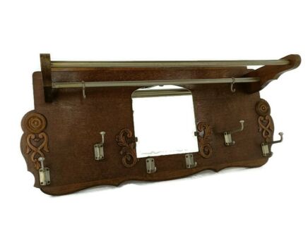 Vintage Wall Coat Rack Shelf Mid Century Modern Railroad Industrial Wood Pop art Large