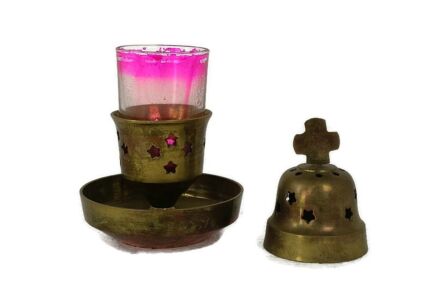 brass Religious Chapel Church Chalice Candle holder Monstrance Brass Glass
