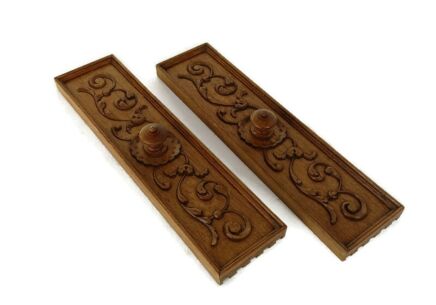 Pair Corbels Hand Carved Wood Pediments Overdoor Architectural Reclaimed Antique Panels Drawer Door