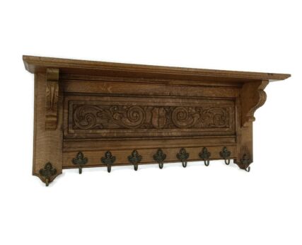 XL Hand Carved Wood French Oak Coat Hat Kitchen Hallway Rack Antique  