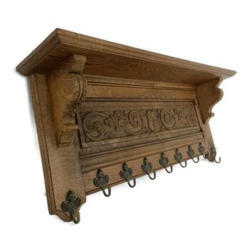 XL Hand Carved Wood French Oak Coat Hat Kitchen Hallway Rack Antique Heavy Beautiful